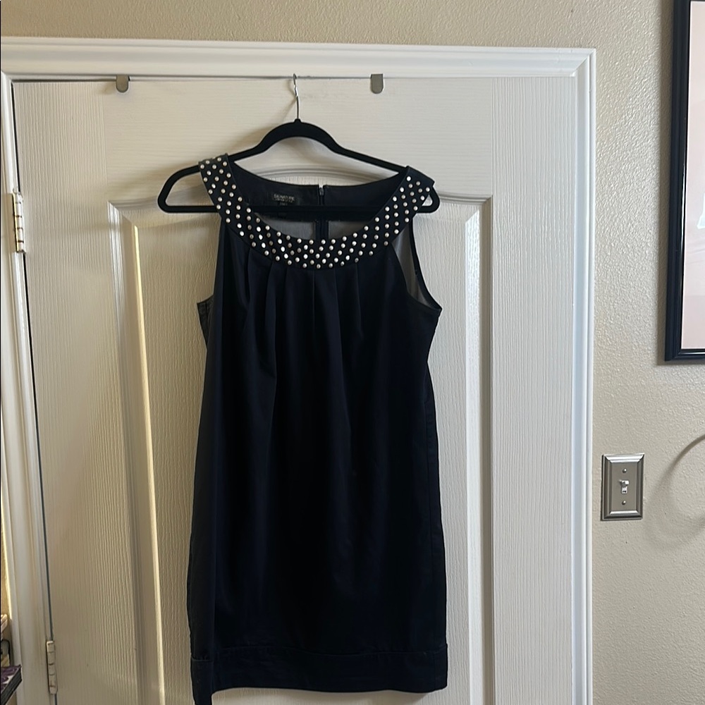 Signature Dark Blue Embellished Halter Sheath Mini Dress
